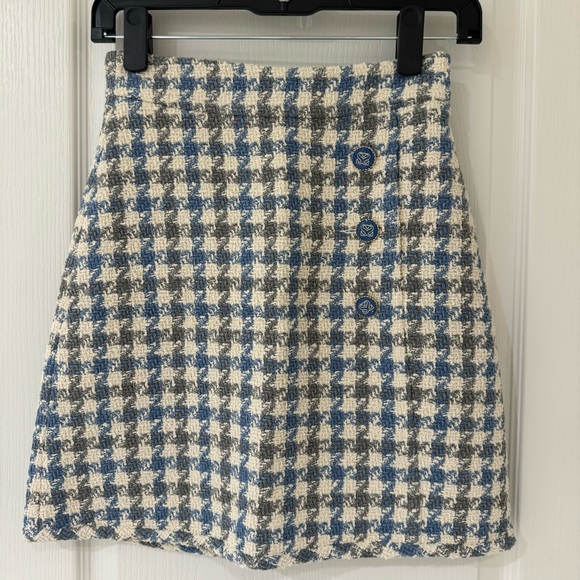 Sandro | Blue Short Houndstooth Tweed Skirt | Size 0/XS - Picture 4 of 13